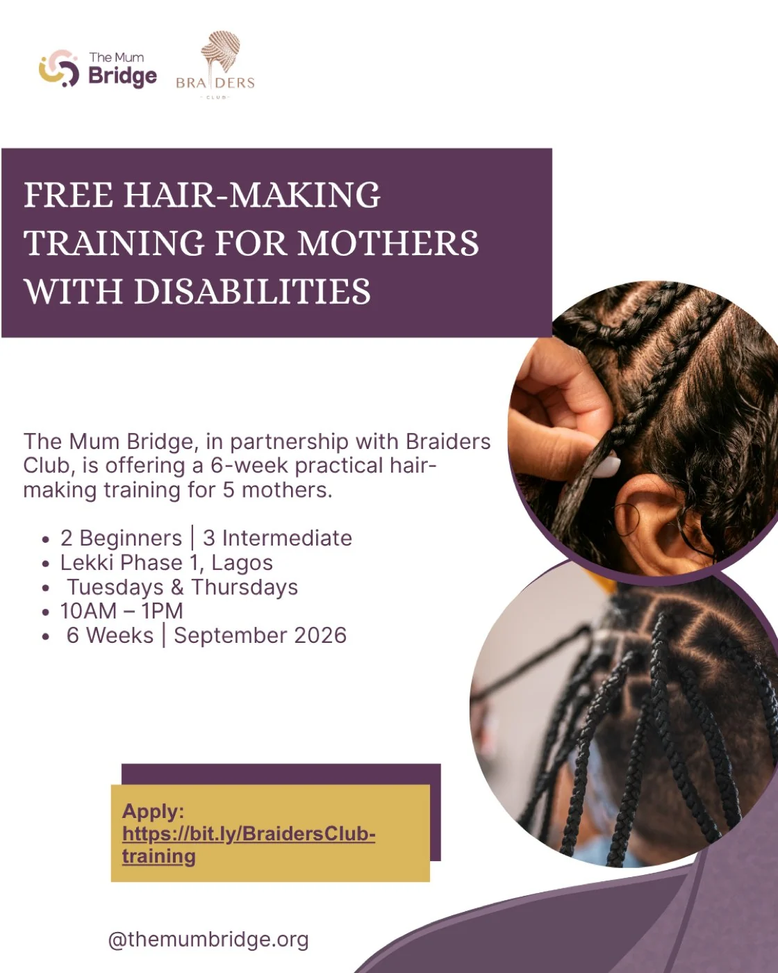Flyer for Braiders Club Hair-Making Training