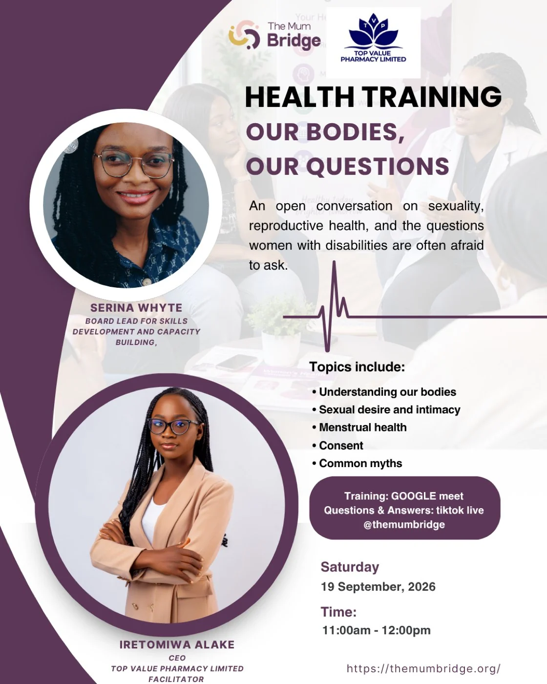 Flyer for Our Bodies, Our Questions